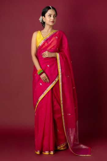 Buy_Monika Mathuria Datta_Pink Silk, Cotton Zari Handloom Saree 