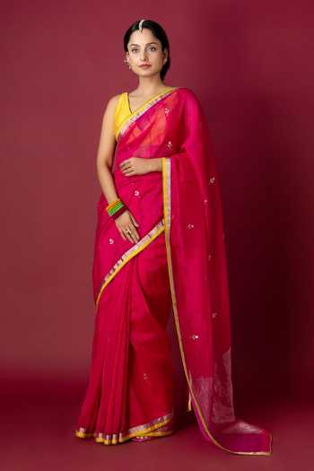 Shop_Monika Mathuria Datta_Pink Silk, Cotton Zari Handloom Saree _at_Aza_Fashions