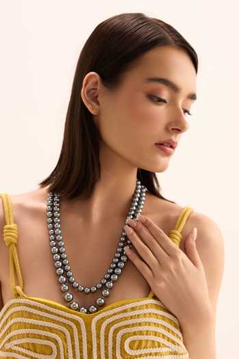 Shop_Anaash_Silver Plated Pearls Layered Necklace _at_Aza_Fashions