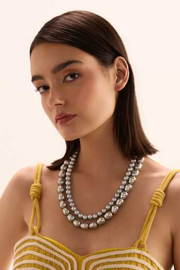 Shop_Anaash_Silver Plated Pearls Beaded Multi Strand Necklace _at_Aza_Fashions