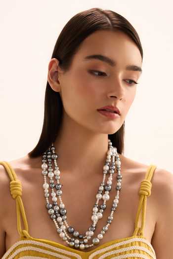 Shop_Anaash_White Pearls Multi Beaded Necklace _at_Aza_Fashions