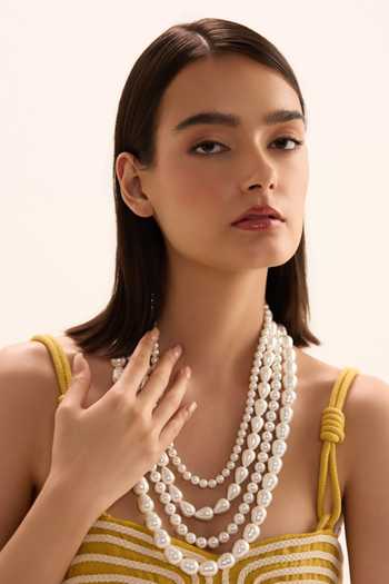 Buy_Anaash_White Pearls Layered Necklace _at_Aza_Fashions