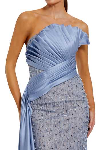 Mac Duggal_Blue Polyester Sequins, Beads, Fringe One Pleated Bodice Embellished Gown _Online_at_Aza_Fashions