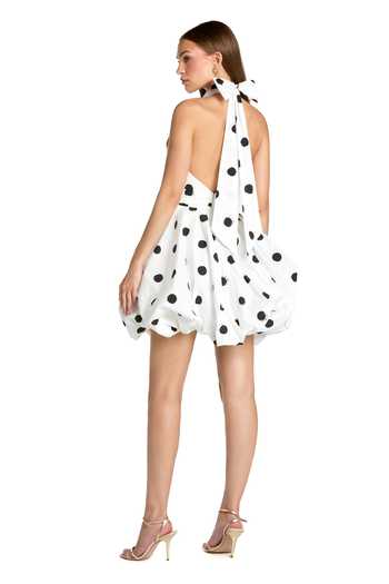 Shop_Mac Duggal_Ivory Polyester Fabric Flowers Halter Neck Polka Dot Pattern Dress _at_Aza_Fashions
