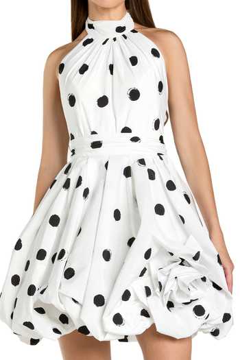 Buy_Mac Duggal_Ivory Polyester Fabric Flowers Halter Neck Polka Dot Pattern Dress _Online_at_Aza_Fashions