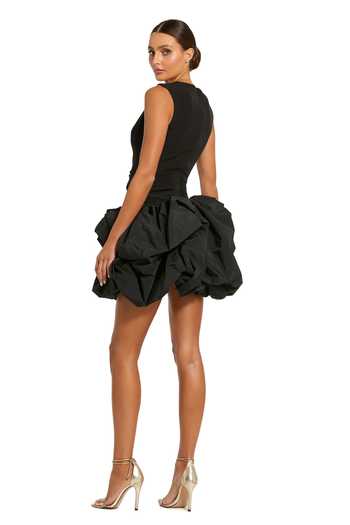 Shop_Mac Duggal_Black Polyester Round , High , Crew Bubble Hem Dress _at_Aza_Fashions