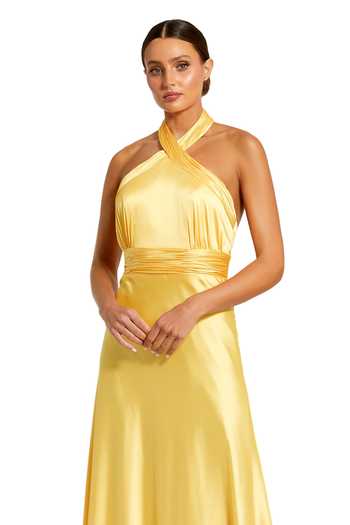 Buy_Mac Duggal_Yellow Polyester Bows Halter Neck Ruched Bodice Gown _Online_at_Aza_Fashions