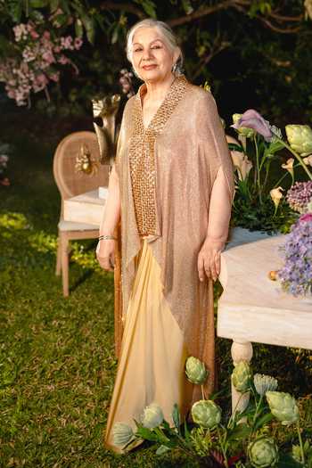 Buy_Itrh_Gold Satin, Net Sequins V-neck Sekhem Tunic Skirt Set _at_Aza_Fashions