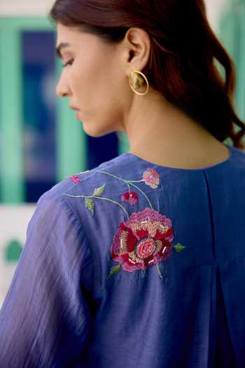 Shop_Beige_Blue Chanderi, Cotton Satin Embroidery, Sequins, Mul Top And Pant Set _Online_at_Aza_Fashions