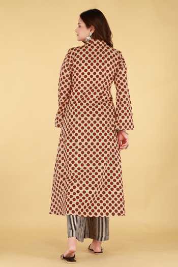 Buy_Kalakaari By Sagarika_Off White Cotton V-neck Printed Kurta And Palazzo Set _Online_at_Aza_Fashions