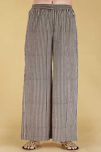 Buy_Kalakaari By Sagarika_Off White Cotton V-neck Printed Kurta And Palazzo Set 
