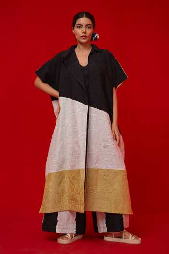 Buy_Stoique_Black Silk V-neck Awaken Crushed Tunic _at_Aza_Fashions