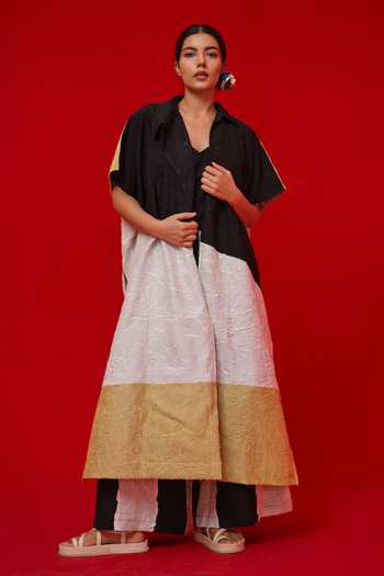 Shop_Stoique_Black Silk V-neck Awaken Crushed Tunic _Online_at_Aza_Fashions