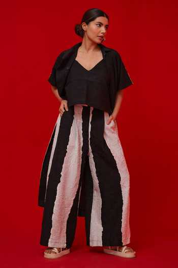 Shop_Stoique_Black Silk Union Colorblock Palazzo _at_Aza_Fashions