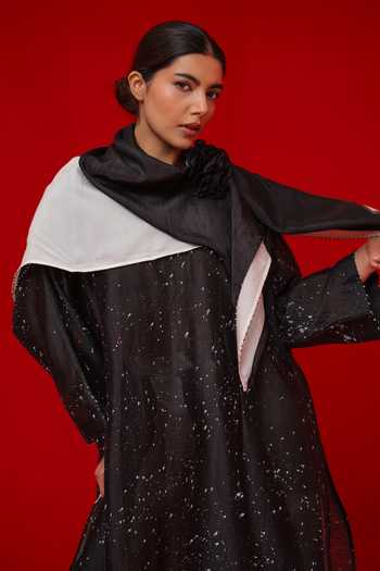Shop_Stoique_Black Silk, Chanderi Split V-neck Seek Splatter Print Tunic 