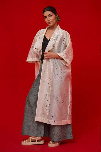 Buy_Stoique_Black Silk, Chanderi Printed Jacket _Online_at_Aza_Fashions