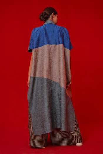 Shop_Stoique_Blue Silk V-neck Awaken Colorblock Tunic _at_Aza_Fashions