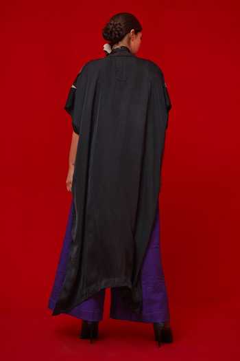Shop_Stoique_Black Satin V-neck Discover Stripe Print Kaftan _at_Aza_Fashions