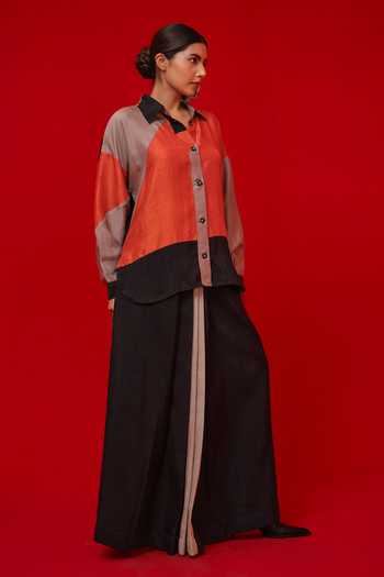 Buy_Stoique_Black Silk Collared Ponder Colorblock Shirt _Online_at_Aza_Fashions