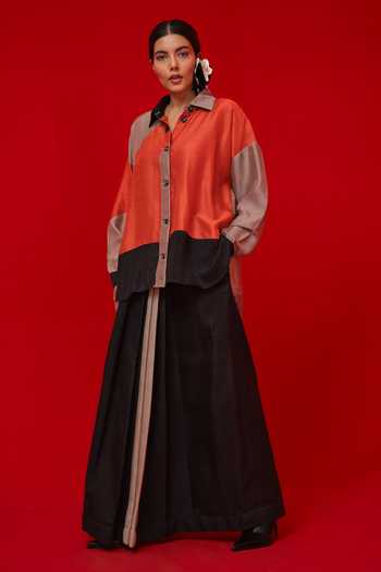 Shop_Stoique_Black Silk Collared Ponder Colorblock Shirt _Online_at_Aza_Fashions