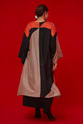 Shop_Stoique_Black Silk V-neck Ponder Colorblock Tunic _at_Aza_Fashions
