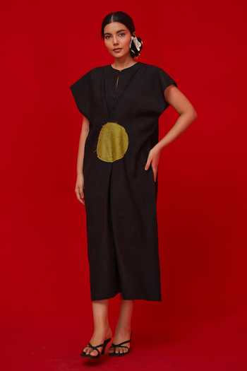 Buy_Stoique_Green Silk Round Neck Lane Crushed Dress _at_Aza_Fashions
