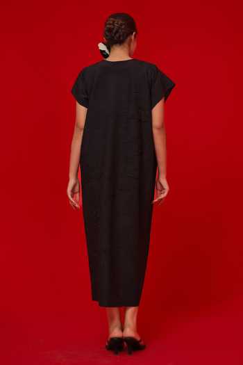 Shop_Stoique_Green Silk Round Neck Lane Crushed Dress _at_Aza_Fashions