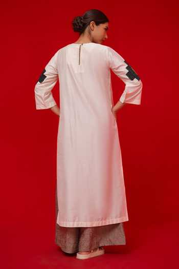 Shop_Stoique_Black Silk, Cotton Embroidery Round Neck Union Tunic _at_Aza_Fashions