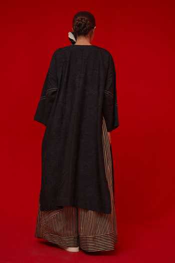Shop_Stoique_Black Silk Embroidery Keyhole Neck Spring Patchwork Tunic _at_Aza_Fashions