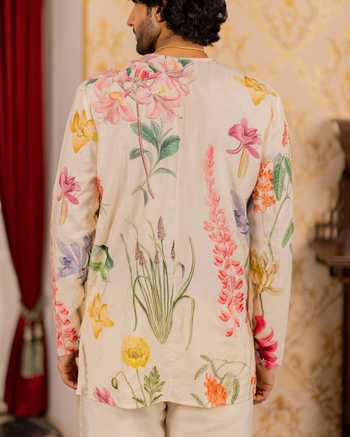 17:17 By Simmi Saboo_Ivory Silk, Cotton Floral Print Shirt _Online_at_Aza_Fashions