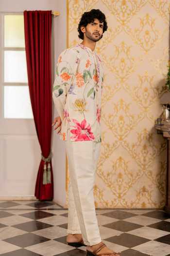 Buy_17:17 By Simmi Saboo_Ivory Silk, Cotton Floral Print Shirt _Online_at_Aza_Fashions