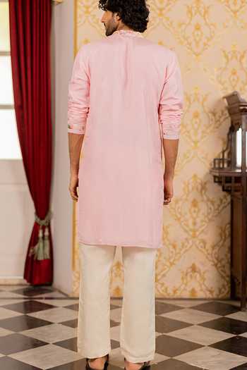 Shop_17:17 By Simmi Saboo_Pink Silk, Cotton Embroidery, Gota Patti Kurta _at_Aza_Fashions