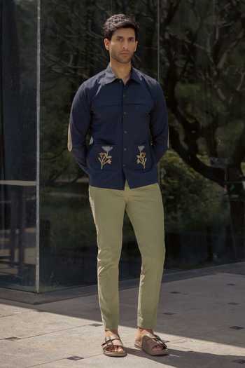 Lacquer Embassy_Navy Cotton Embroidery Haze Shirt _Online_at_Aza_Fashions