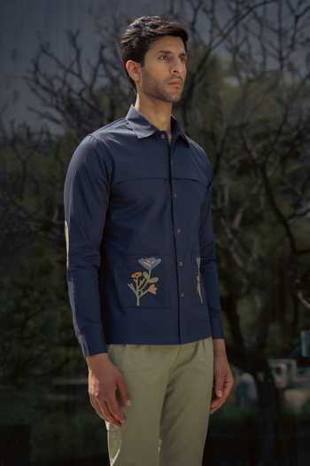Buy_Lacquer Embassy_Navy Cotton Embroidery Haze Shirt _Online_at_Aza_Fashions