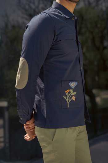 Shop_Lacquer Embassy_Navy Cotton Embroidery Haze Shirt _Online_at_Aza_Fashions