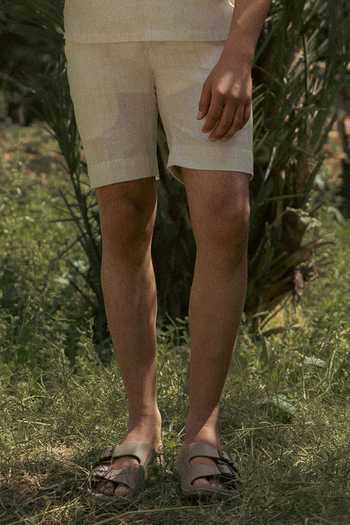Shop_Lacquer Embassy_Beige Cotton, Linen Embroidery Marl Shirt _Online_at_Aza_Fashions