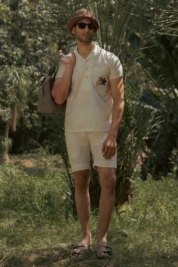Buy_Lacquer Embassy_Beige Cotton, Linen Embroidery Marl Shirt 