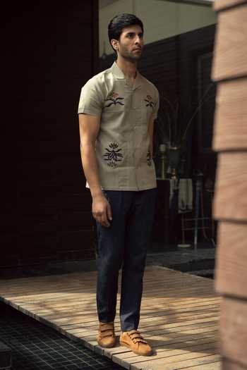Shop_Lacquer Embassy_Green Embroidery Zephyr Shirt _Online_at_Aza_Fashions