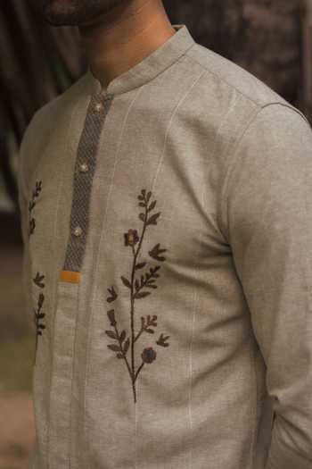 Shop_Lacquer Embassy_Beige Cotton Embroidery Alavar Oxford Shirt _Online_at_Aza_Fashions