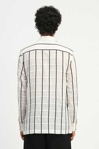 Shop_ABRAHAM AND THAKORE_Black Cambric Applique Checkered Shirt _at_Aza_Fashions