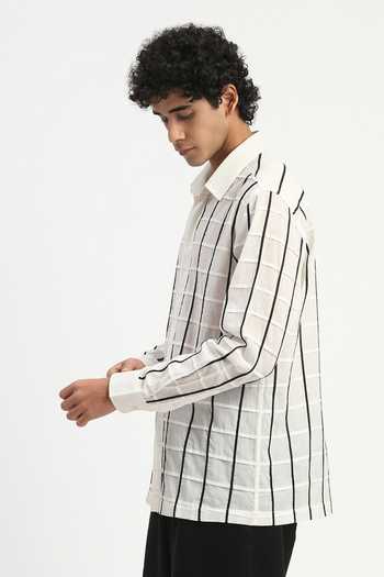Shop_ABRAHAM AND THAKORE_Black Cambric Applique Checkered Shirt _Online_at_Aza_Fashions