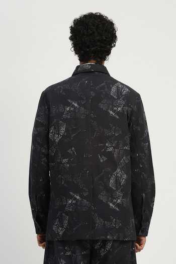 Shop_ABRAHAM AND THAKORE_Black Cotton News Print Shirt _at_Aza_Fashions