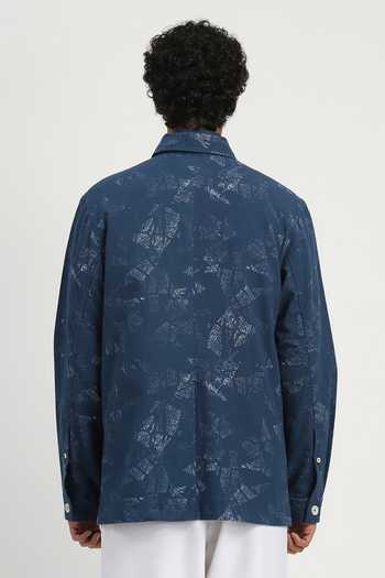 Shop_ABRAHAM AND THAKORE_Navy Cotton News Print Shirt _at_Aza_Fashions