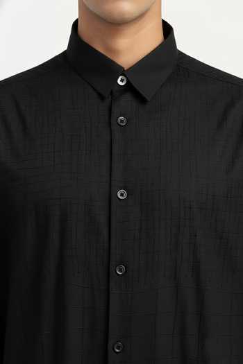 ABRAHAM AND THAKORE_Black Cambric Embroidery Aari Shirt _Online_at_Aza_Fashions