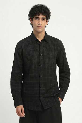 Buy_ABRAHAM AND THAKORE_Black Cambric Embroidery Aari Shirt _at_Aza_Fashions