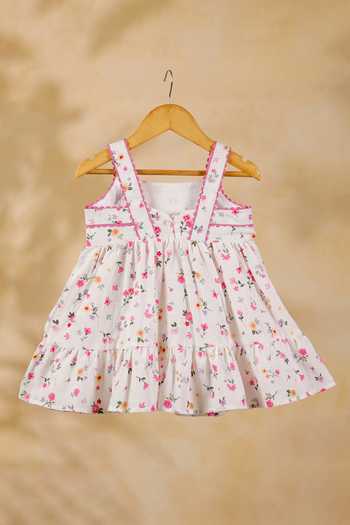 Shop_Casa Ninos_Pink Cotton Floral Print Dress _at_Aza_Fashions