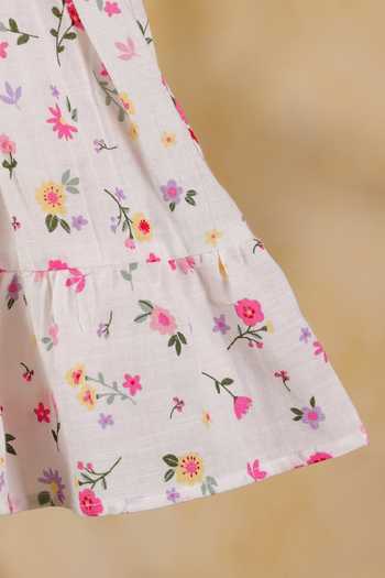 Casa Ninos_Pink Cotton Floral Print Dress _Online_at_Aza_Fashions