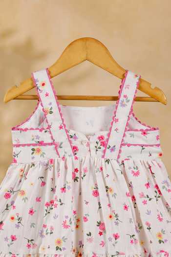Buy_Casa Ninos_Pink Cotton Floral Print Dress _Online_at_Aza_Fashions