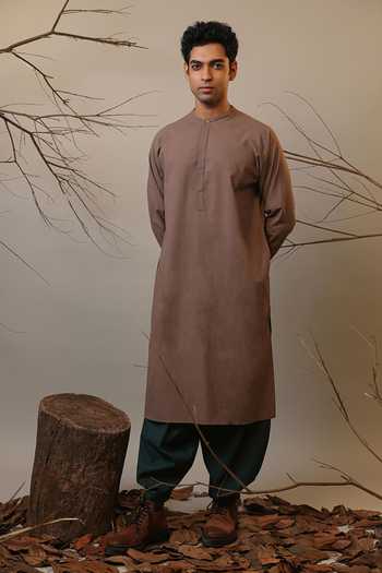 Shop_MATI_Beige Cotton Raglan Sleeve Kurta Set _Online_at_Aza_Fashions