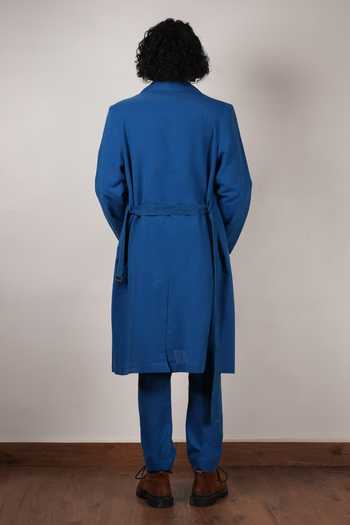 Shop_MATI_Blue Cotton Trench Jacket And Kurta Set _at_Aza_Fashions